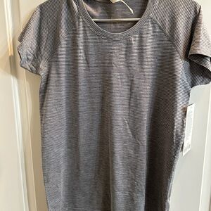 Lululemon Black and Gray Striped Swiftly Tech Tee